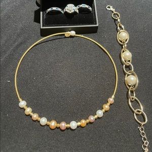 Bundle:  pearl necklace,bracelet & 2 bands